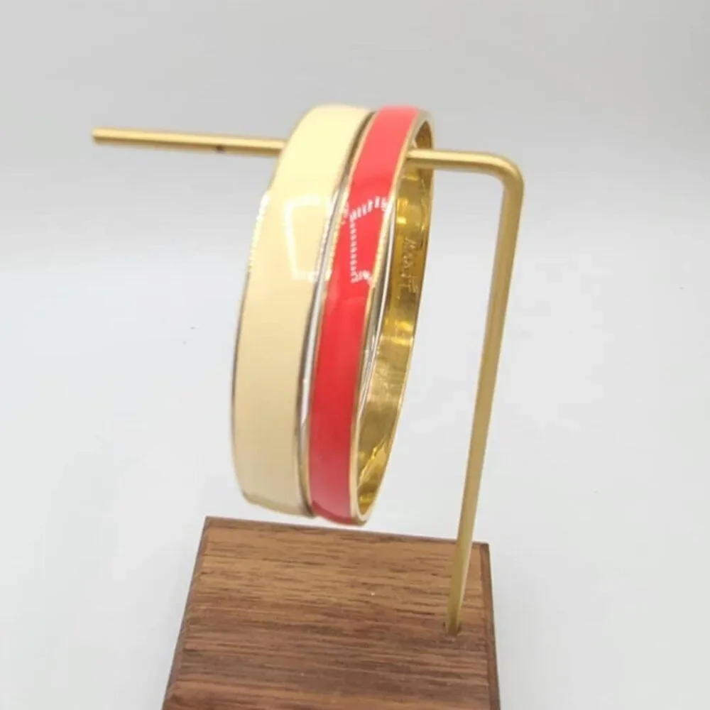 J Crew Bangle Set of Red and Off White Gold Tone Bangle
